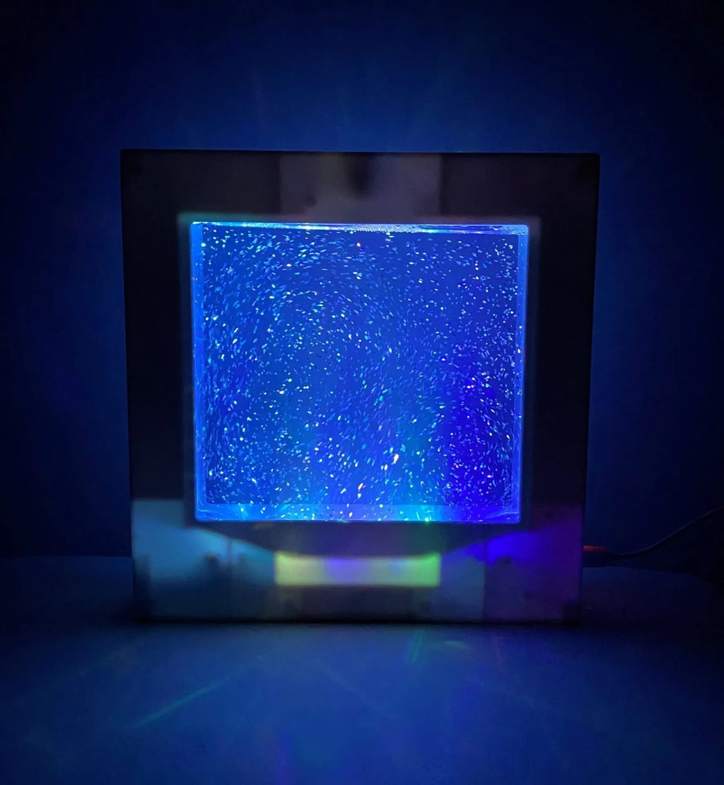 Sensory Light LED Glitter Filled Square Light Lamp 220mm