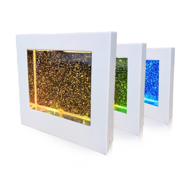 Sensory Light LED Glitter Filled Square Light Lamp 220mm