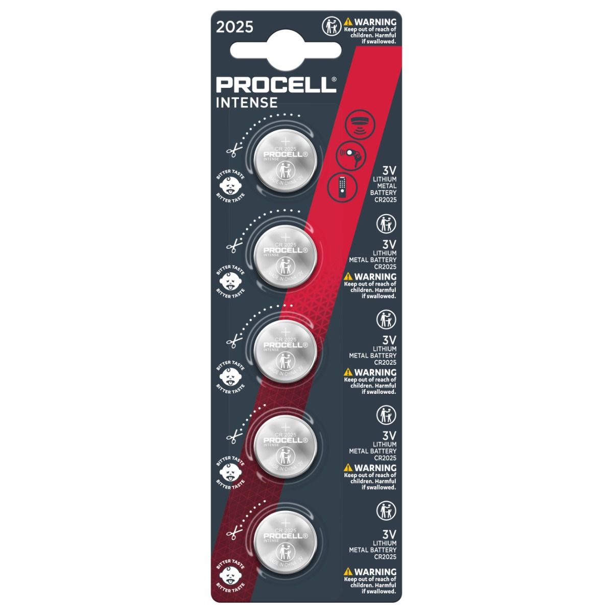 Procell Intense CR2025 3V Lithium Coin Batteries | Pack of 5